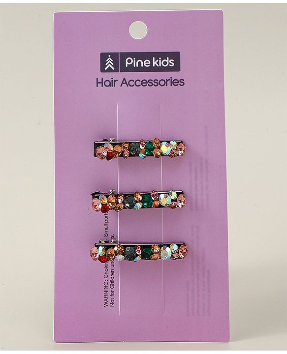 Pine Kids Hair Alligator Pins with Dimand Applique -Multicolor