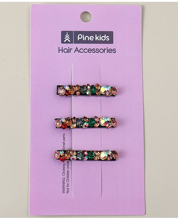 Pine Kids Hair Alligator Pins with Dimand Applique -Multicolor