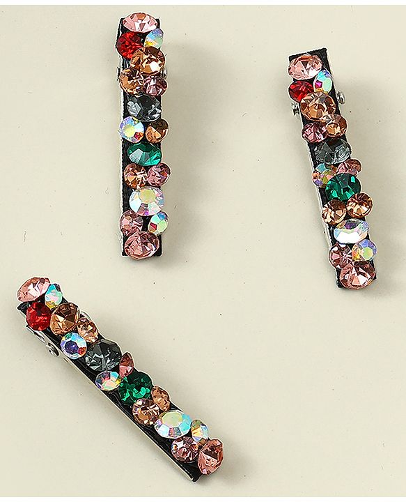 Pine Kids Hair Alligator Pins with Dimand Applique -Multicolor