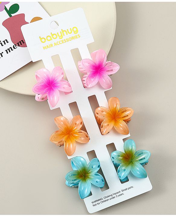 Babyhug Hair Clips Floral Shaped Pack of 6 - Multicolor