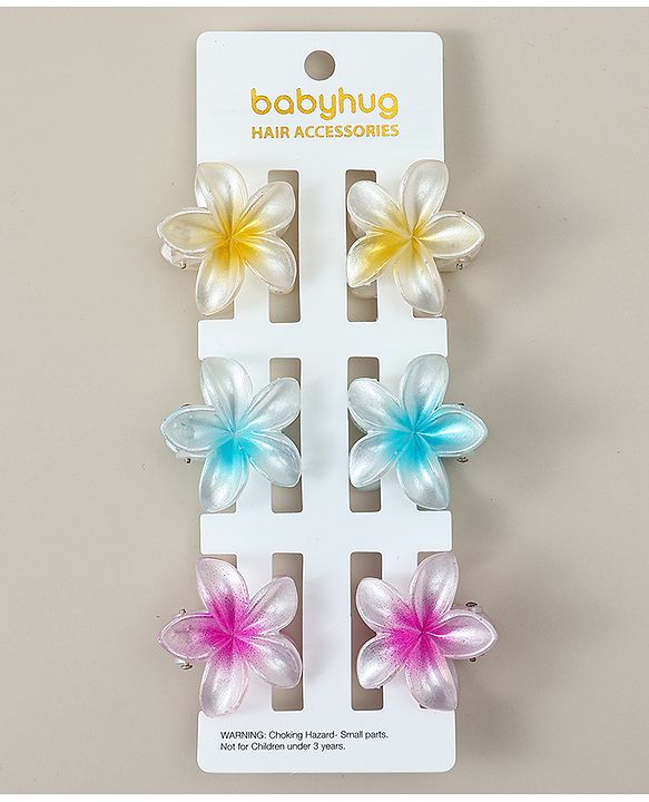 Babyhug Hair Clips Pack of 6 With Floral Applique- Multicolor