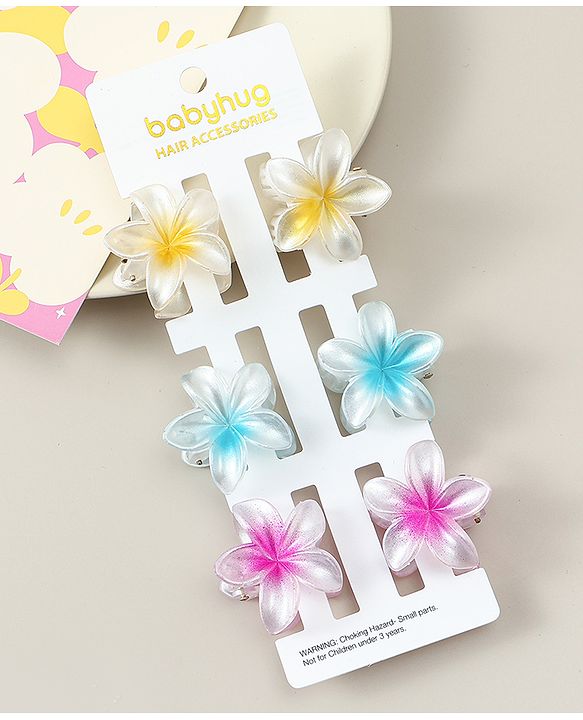 Babyhug Hair Clips Pack of 6 With Floral Applique- Multicolor