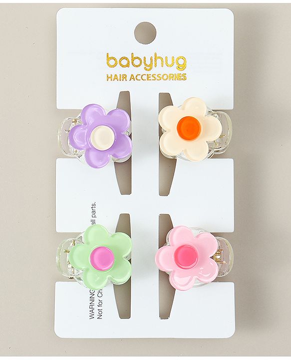 Babyhug Hair Clips Floral Shaped Pack of 4 - Multicolor