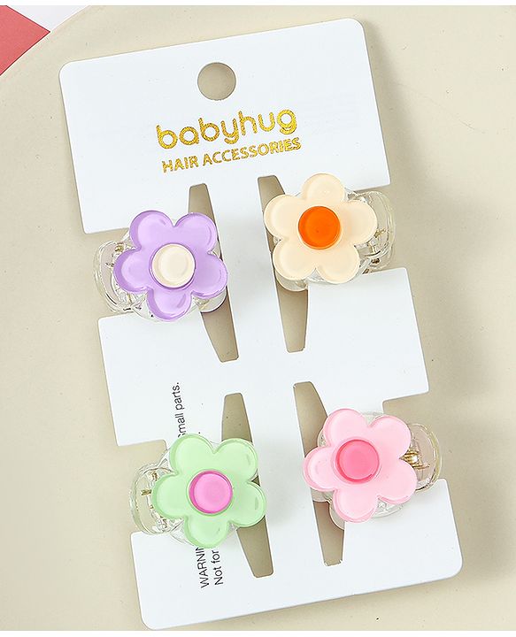 Babyhug Hair Clips Floral Shaped Pack of 4 - Multicolor