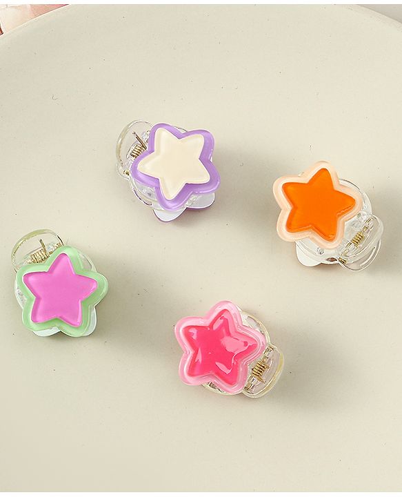 Babyhug Hair Clips with Star Applique Pack of 4 - Purple Orange & Pink