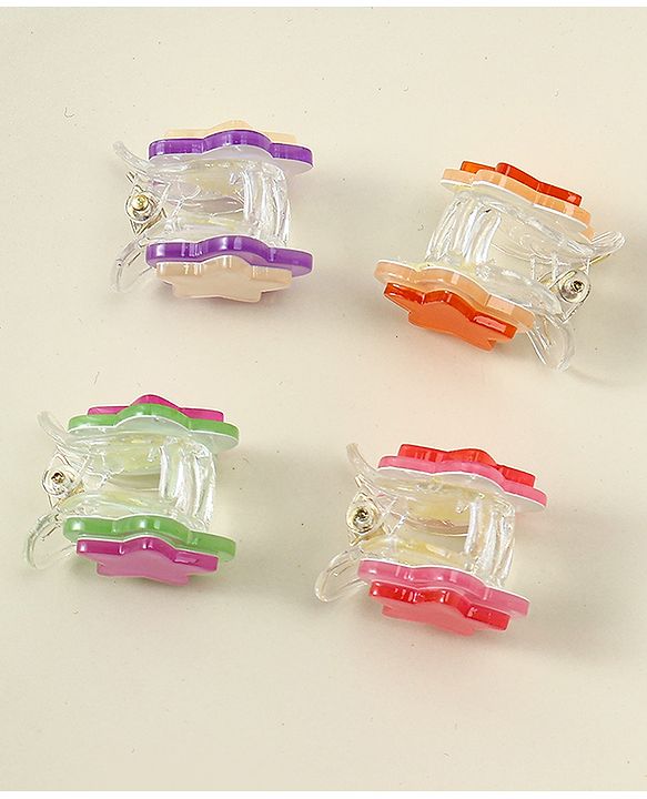 Babyhug Hair Clips with Star Applique Pack of 4 - Purple Orange & Pink