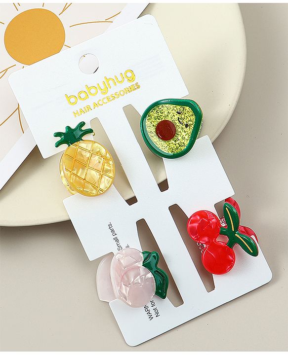 Babyhug Hair Clips Fruit Shaped Pack of 4 - Multicolor