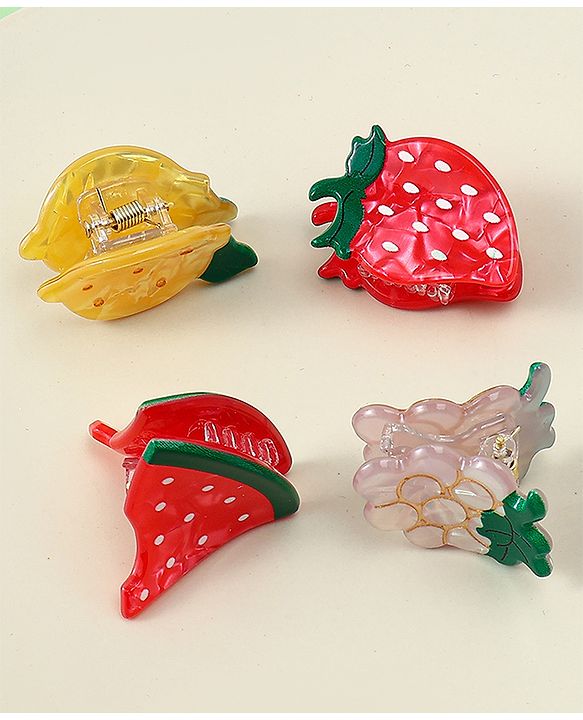 Babyhug Fruit Shaped Hair Clips Pack of 4 -  Red Yellow & Pink