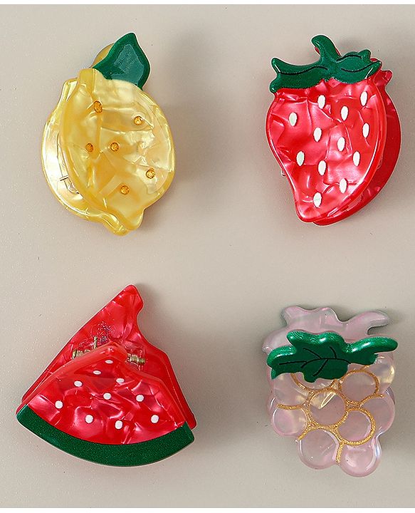 Babyhug Fruit Shaped Hair Clips Pack of 4 -  Red Yellow & Pink