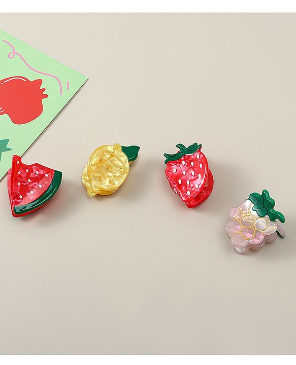 Babyhug Fruit Shaped Hair Clips Pack of 4 -  Red Yellow & Pink