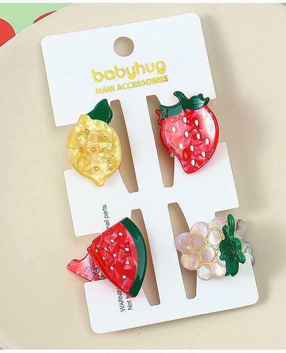 Babyhug Fruit Shaped Hair Clips Pack of 4 -  Red Yellow & Pink