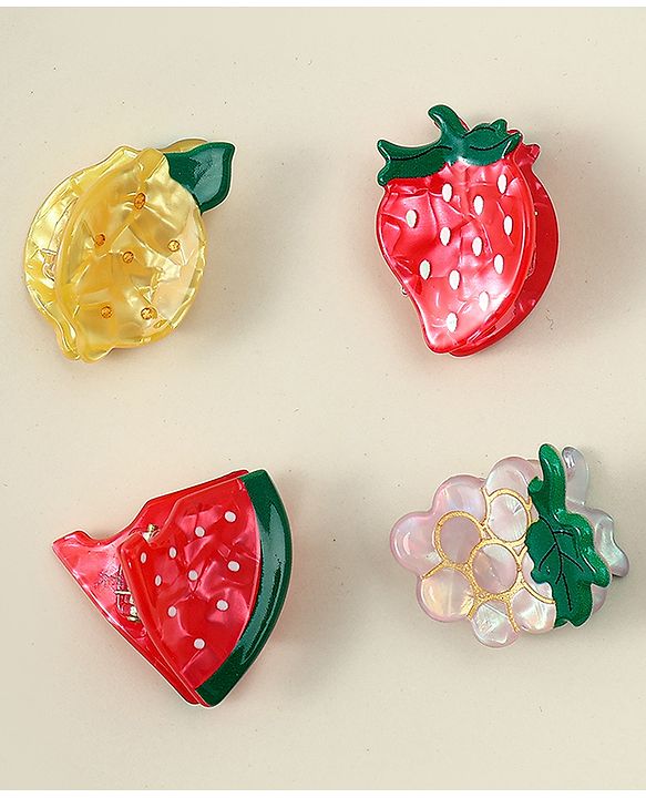 Babyhug Fruit Shaped Hair Clips Pack of 4 -  Red Yellow & Pink