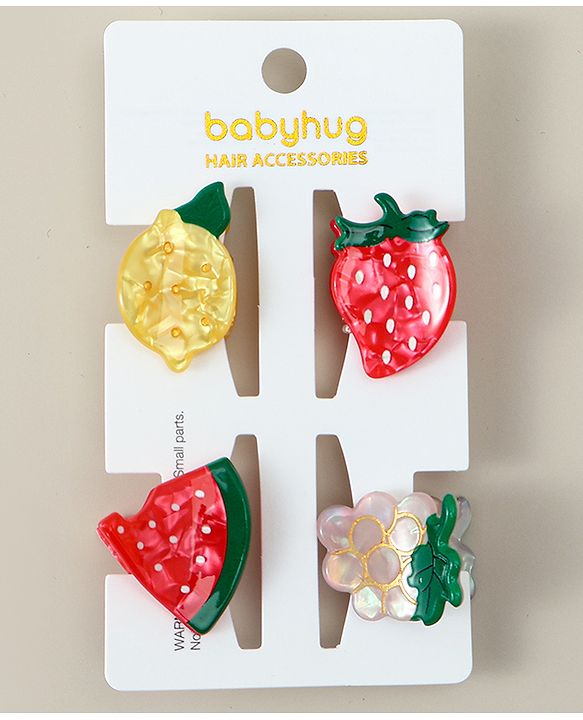 Babyhug Fruit Shaped Hair Clips Pack of 4 -  Red Yellow & Pink