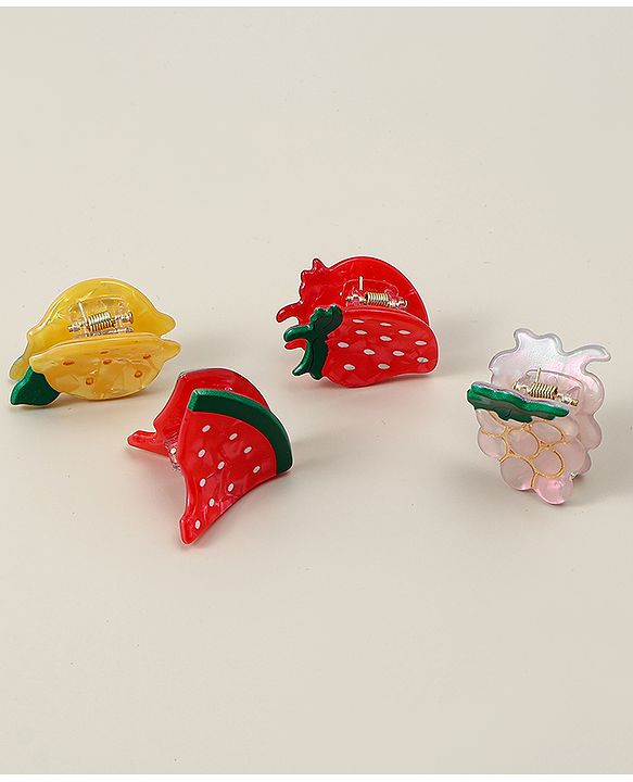 Babyhug Fruit Shaped Hair Clips Pack of 4 -  Red Yellow & Pink