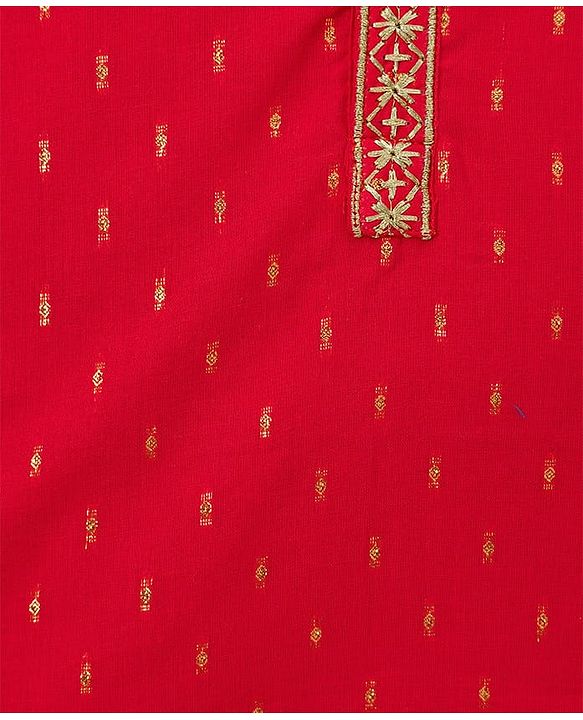 Babyhug Lurex Dobby Woven Full Sleeves Kurta Dhoti Set with Foil Print - Red