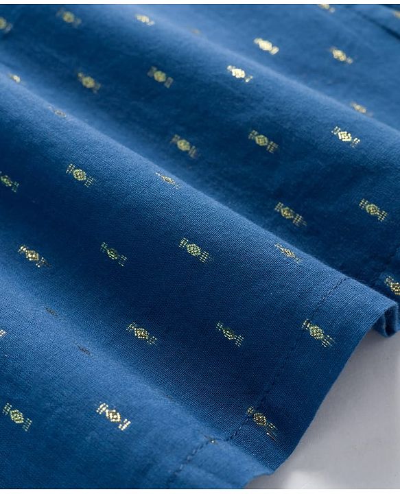 Babyhug Lurex Dobby Woven Full Sleeves Kurta Dhoti Set with Foil Print - Navy Blue