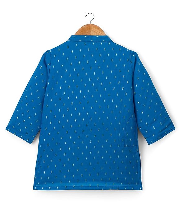 Babyhug Lurex Dobby Woven Full Sleeves Kurta Dhoti Set with Foil Print - Blue