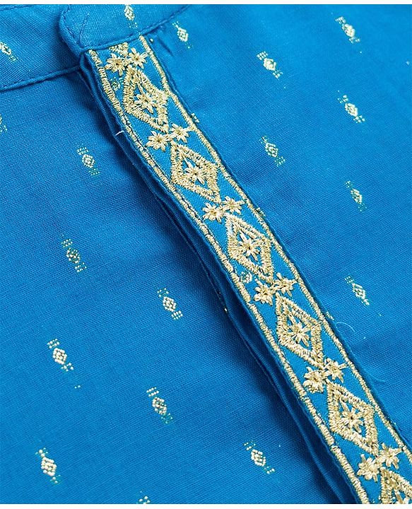 Babyhug Lurex Dobby Woven Full Sleeves Kurta Dhoti Set with Foil Print - Blue