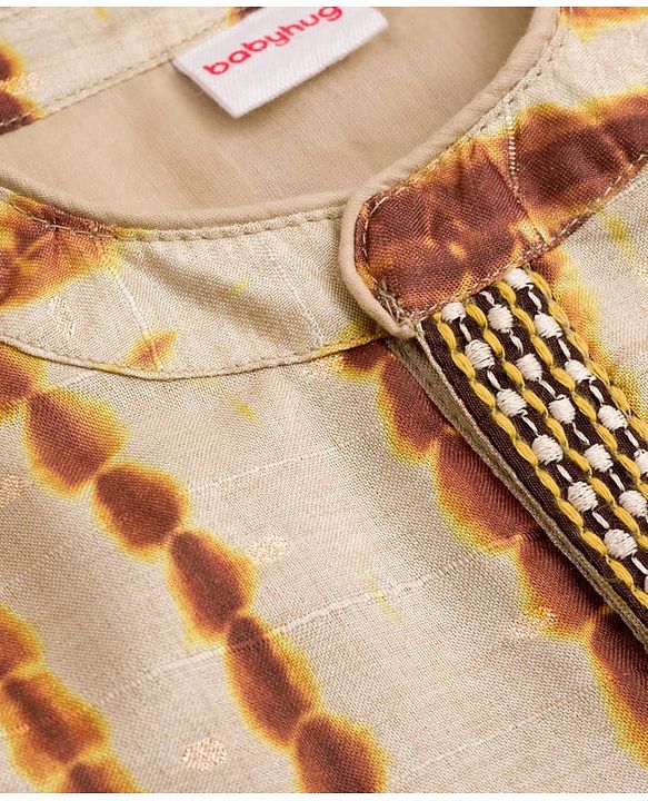 Babyhug Cambric Woven Full Sleeves Tie & Dye Kurta Dhoti Set - Beige