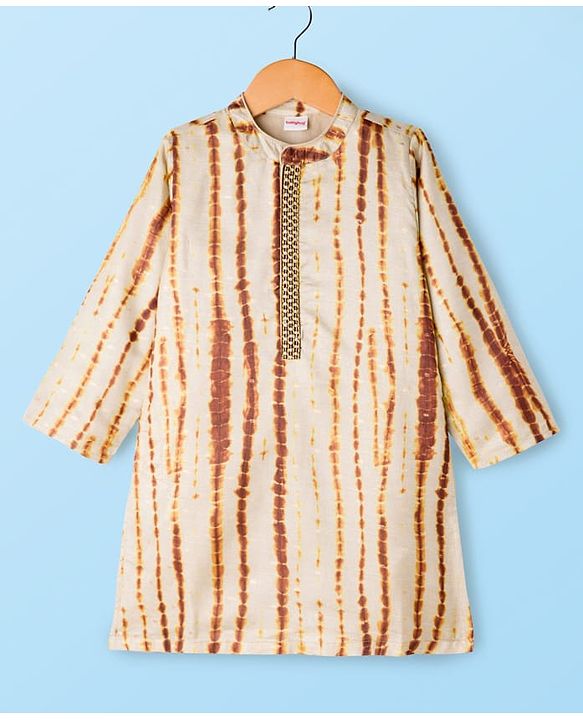 Babyhug Cambric Woven Full Sleeves Tie & Dye Kurta Dhoti Set - Beige
