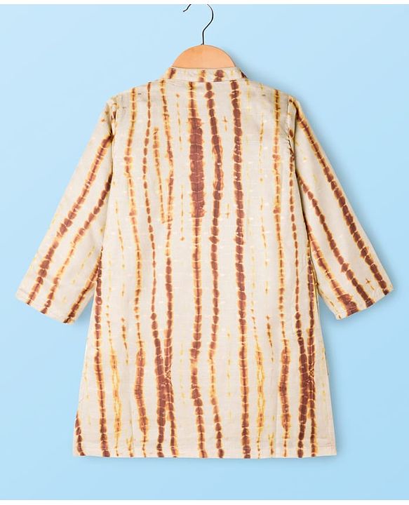 Babyhug Cambric Woven Full Sleeves Tie & Dye Kurta Dhoti Set - Beige