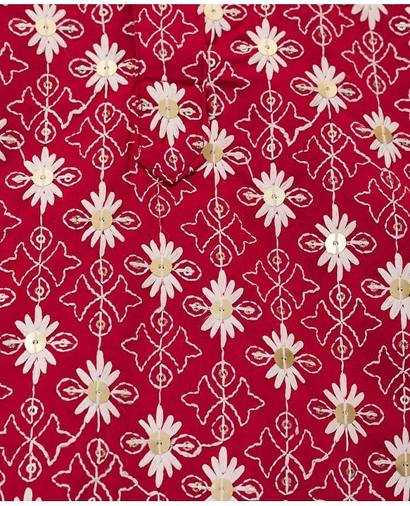 Babyhug Georgette Woven Full Sleeves Kurta Pyjama Set with Floral Embroidery - Maroon