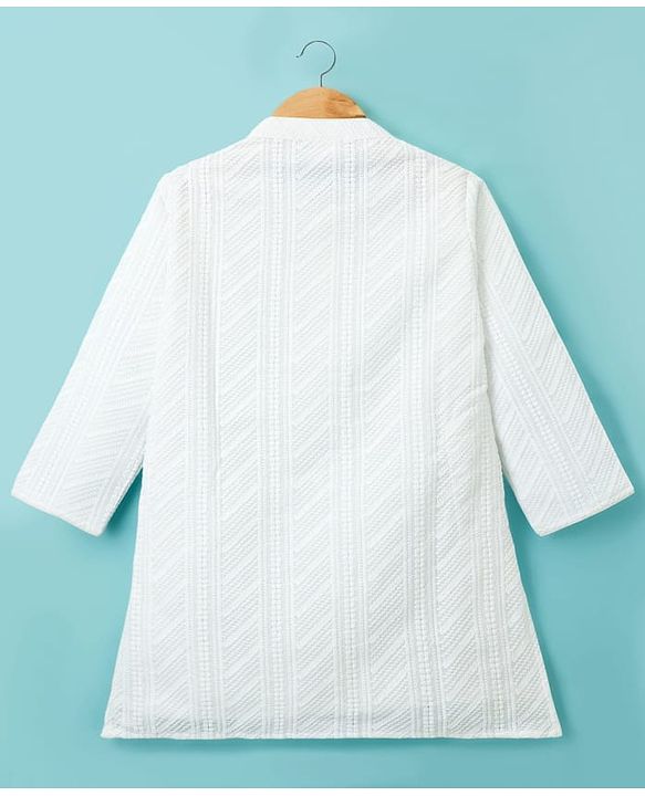 Babyhug Georgette Woven Full Sleeves Kurta Pyjama Set with Self Embroidery - White