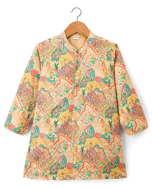Babyhug Woven Full Sleeves Kurta Pajama Set With Floral Print & Embroidery- Multicolour