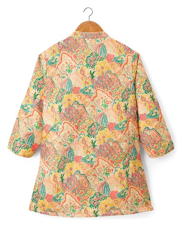 Babyhug Woven Full Sleeves Kurta Pajama Set With Floral Print & Embroidery- Multicolour
