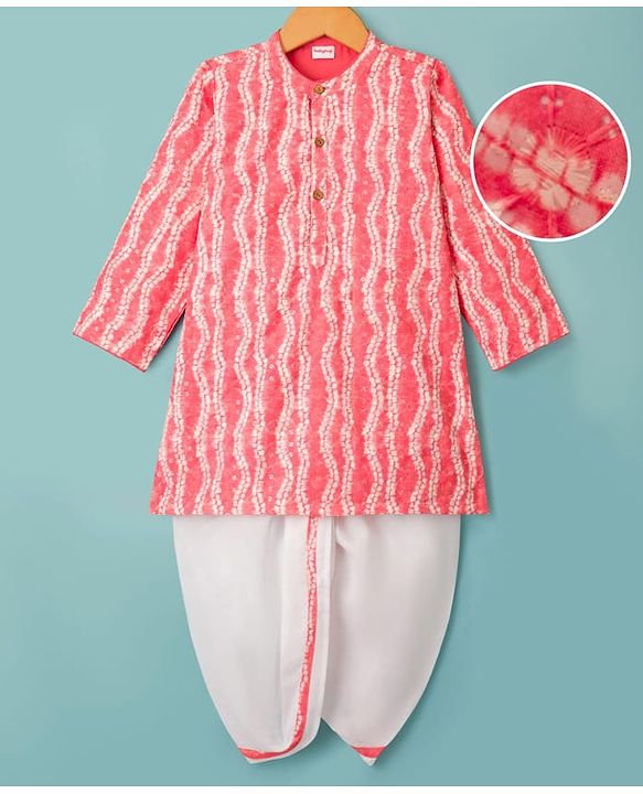 Babyhug Woven Hakkoba Embroide Full Sleeves Printed Kurta Dhoti Set - Pink