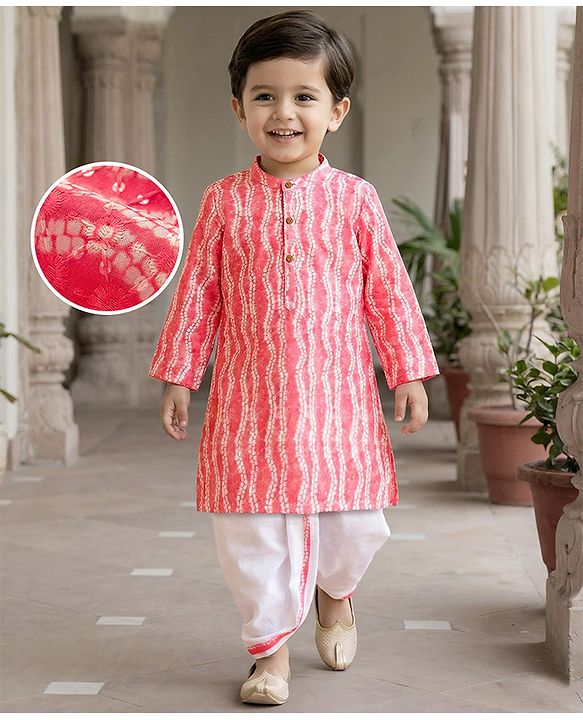 Babyhug Woven Hakkoba Embroide Full Sleeves Printed Kurta Dhoti Set - Pink