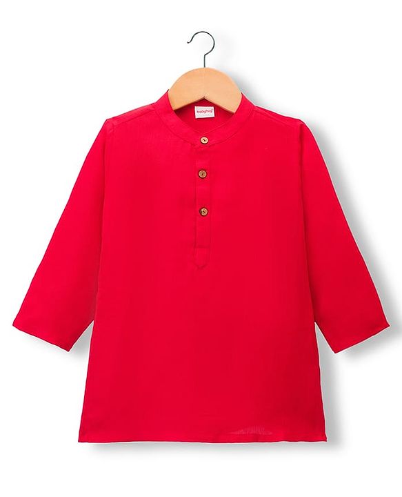 Babyhug Cambric Woven Full Sleeves Kurta Pajama Set with Embroidered Jacket - Red
