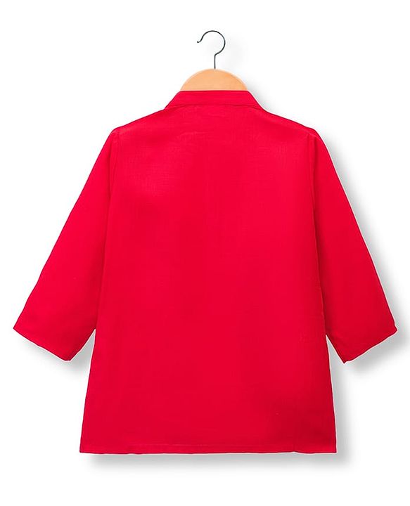Babyhug Cambric Woven Full Sleeves Kurta Pajama Set with Embroidered Jacket - Red
