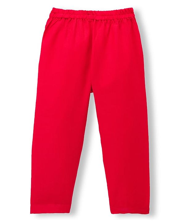 Babyhug Cambric Woven Full Sleeves Kurta Pajama Set with Embroidered Jacket - Red