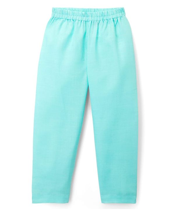 Babyhug Cambric Woven Full Sleeves Kurta Pajama & Jacket Set With Sequin Detailing - Aqua