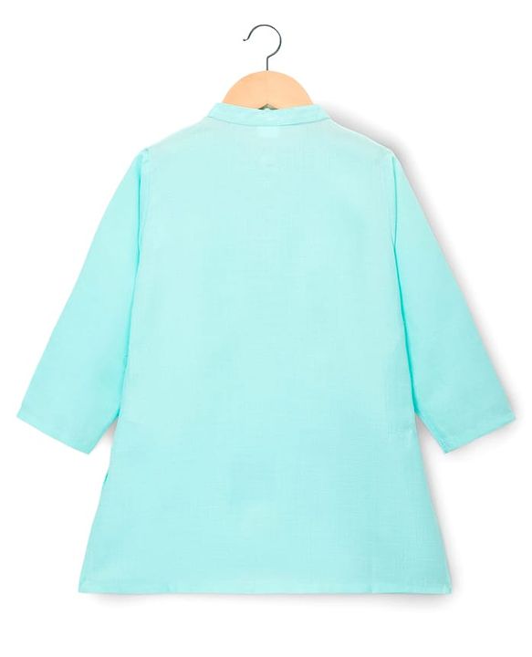 Babyhug Cambric Woven Full Sleeves Kurta Pajama & Jacket Set With Sequin Detailing - Aqua