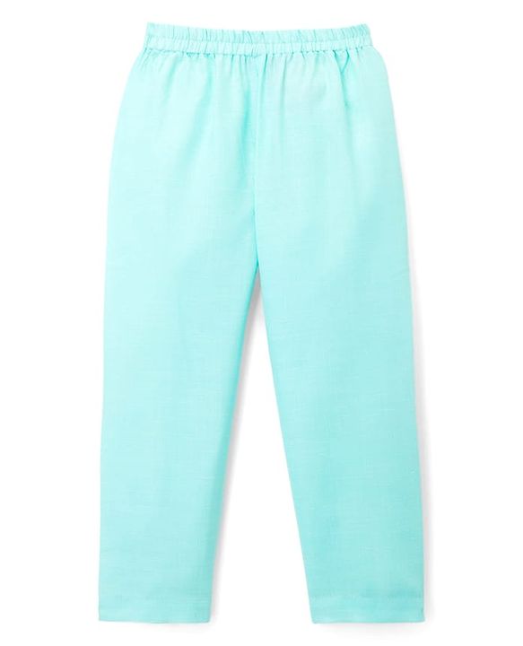 Babyhug Cambric Woven Full Sleeves Kurta Pajama & Jacket Set With Sequin Detailing - Aqua