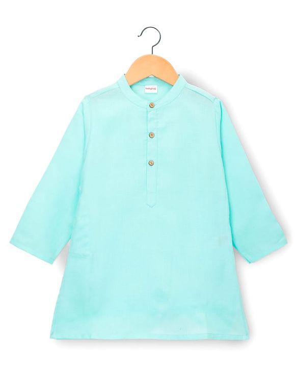 Babyhug Cambric Woven Full Sleeves Kurta Pajama & Jacket Set With Sequin Detailing - Aqua