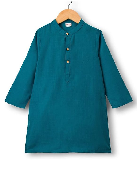 Babyhug Cambric Woven Full Sleeves Kurta Pajama & Jacket Set With Floral Print - Teal Blue