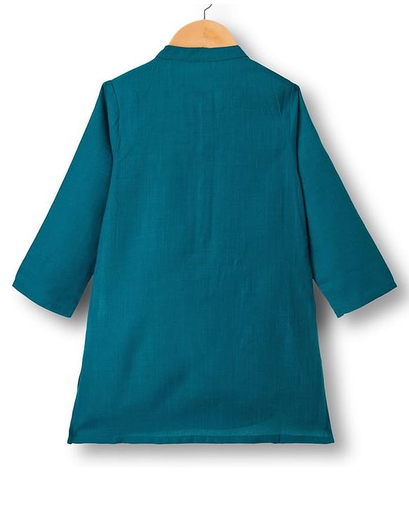 Babyhug Cambric Woven Full Sleeves Kurta Pajama & Jacket Set With Floral Print - Teal Blue