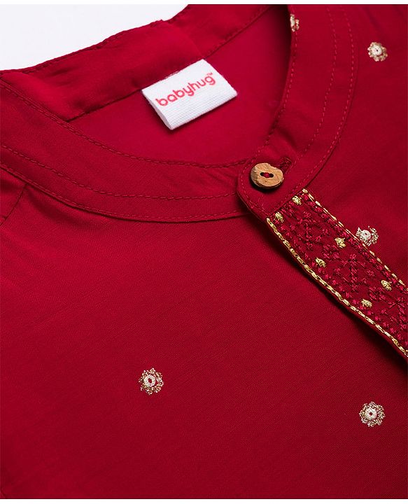 Babyhug Woven Full Sleeves Kurta Pajama Set With Foil Embroidered  - Maroon