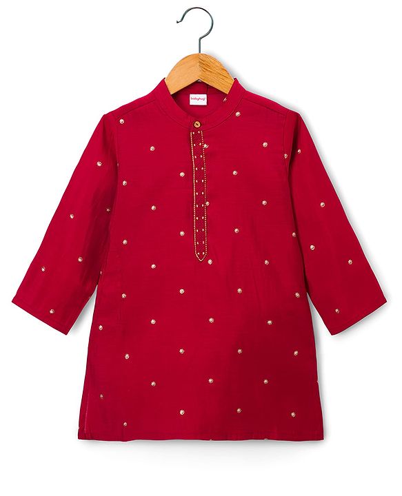 Babyhug Woven Full Sleeves Kurta Pajama Set With Foil Embroidered  - Maroon