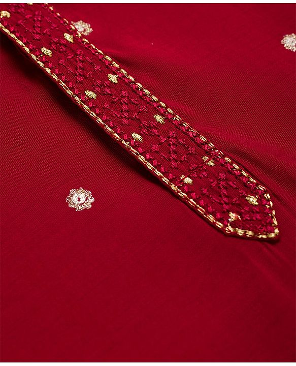 Babyhug Woven Full Sleeves Kurta Pajama Set With Foil Embroidered  - Maroon