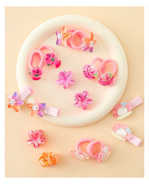 Babyhug Rubber Bands & Clips with Bow Applique Combo Set of 8 Pairs-Multicolor