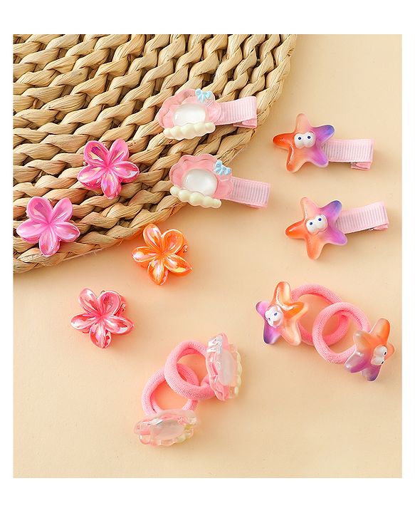 Babyhug Rubber Bands & Clips with Bow Applique Combo Set of 8 Pairs-Multicolor