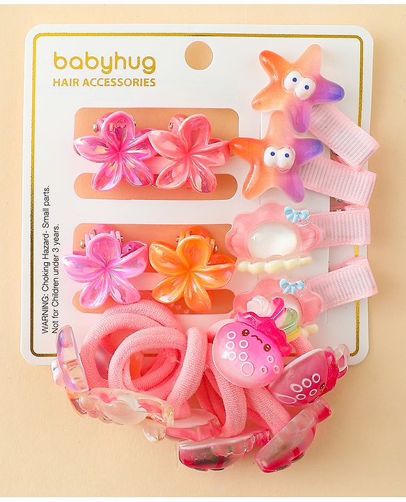 Babyhug Rubber Bands & Clips with Bow Applique Combo Set of 8 Pairs-Multicolor