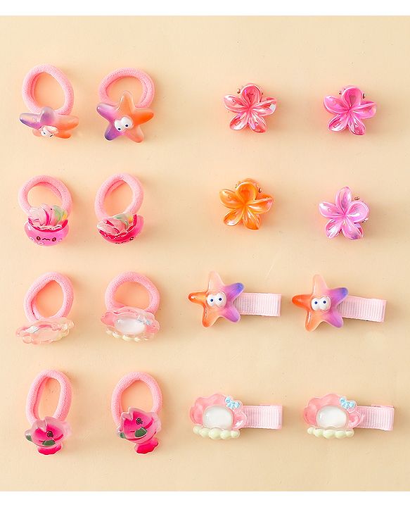 Babyhug Rubber Bands & Clips with Bow Applique Combo Set of 8 Pairs-Multicolor
