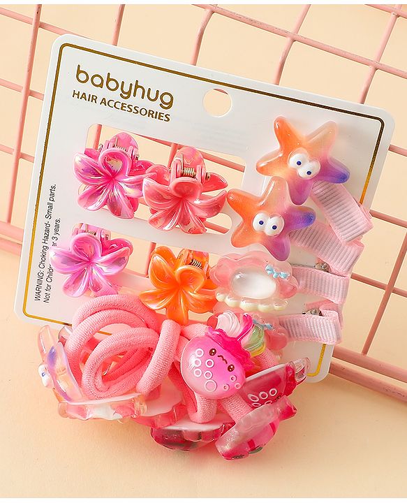 Babyhug Rubber Bands & Clips with Bow Applique Combo Set of 8 Pairs-Multicolor