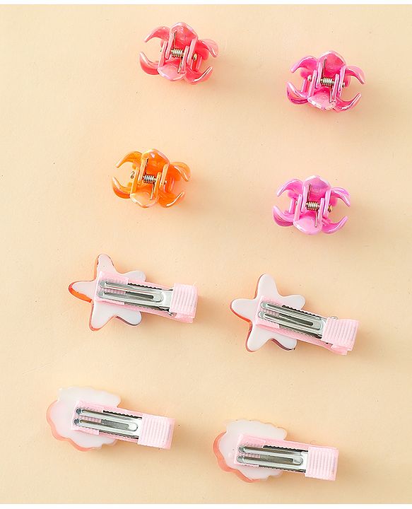Babyhug Rubber Bands & Clips with Bow Applique Combo Set of 8 Pairs-Multicolor