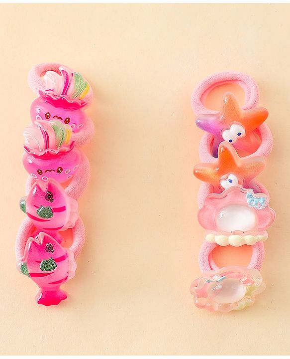 Babyhug Rubber Bands & Clips with Bow Applique Combo Set of 8 Pairs-Multicolor